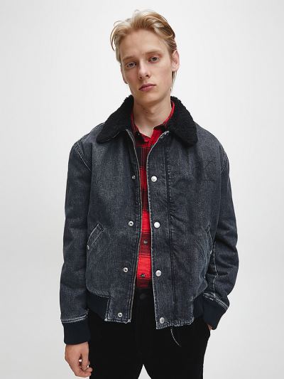 Calvin Klein Ruhák HU694066 | Calvin Klein Faux Sherpa Denim Férfi Bomber Dzseki Fekete
